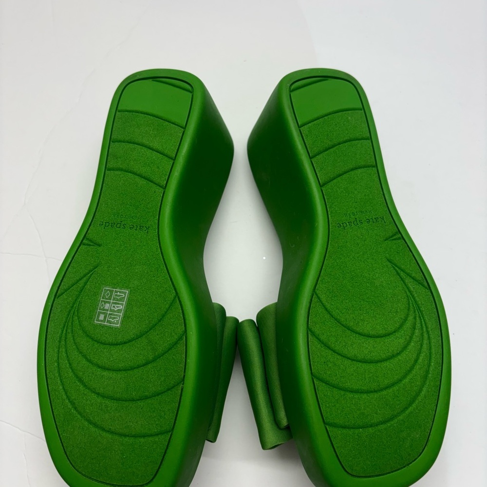 kate spade Bright Green Satin Knot Platform Slides - Picture 5 of 7